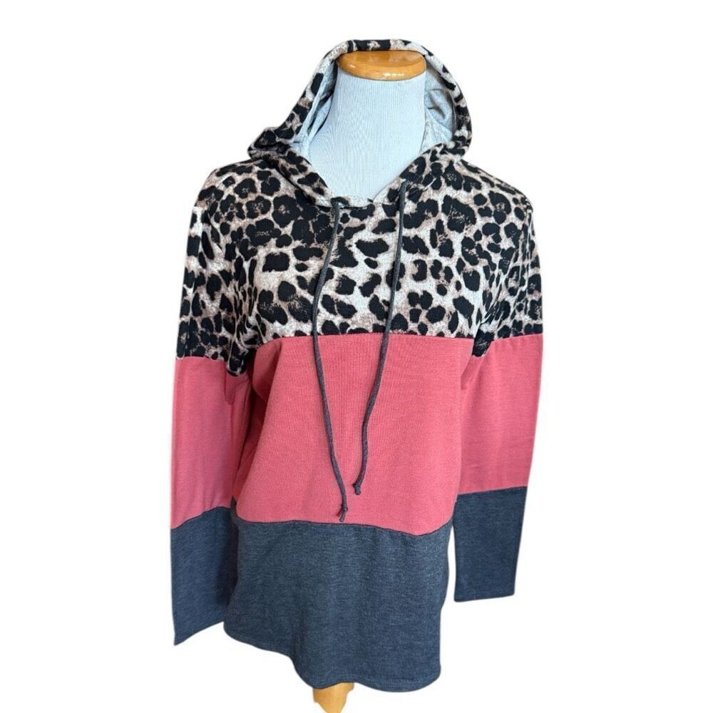 Womens Hailey & Co Animal Print Ombre Oversized Light Hoodie Sweatshirt - Sz S